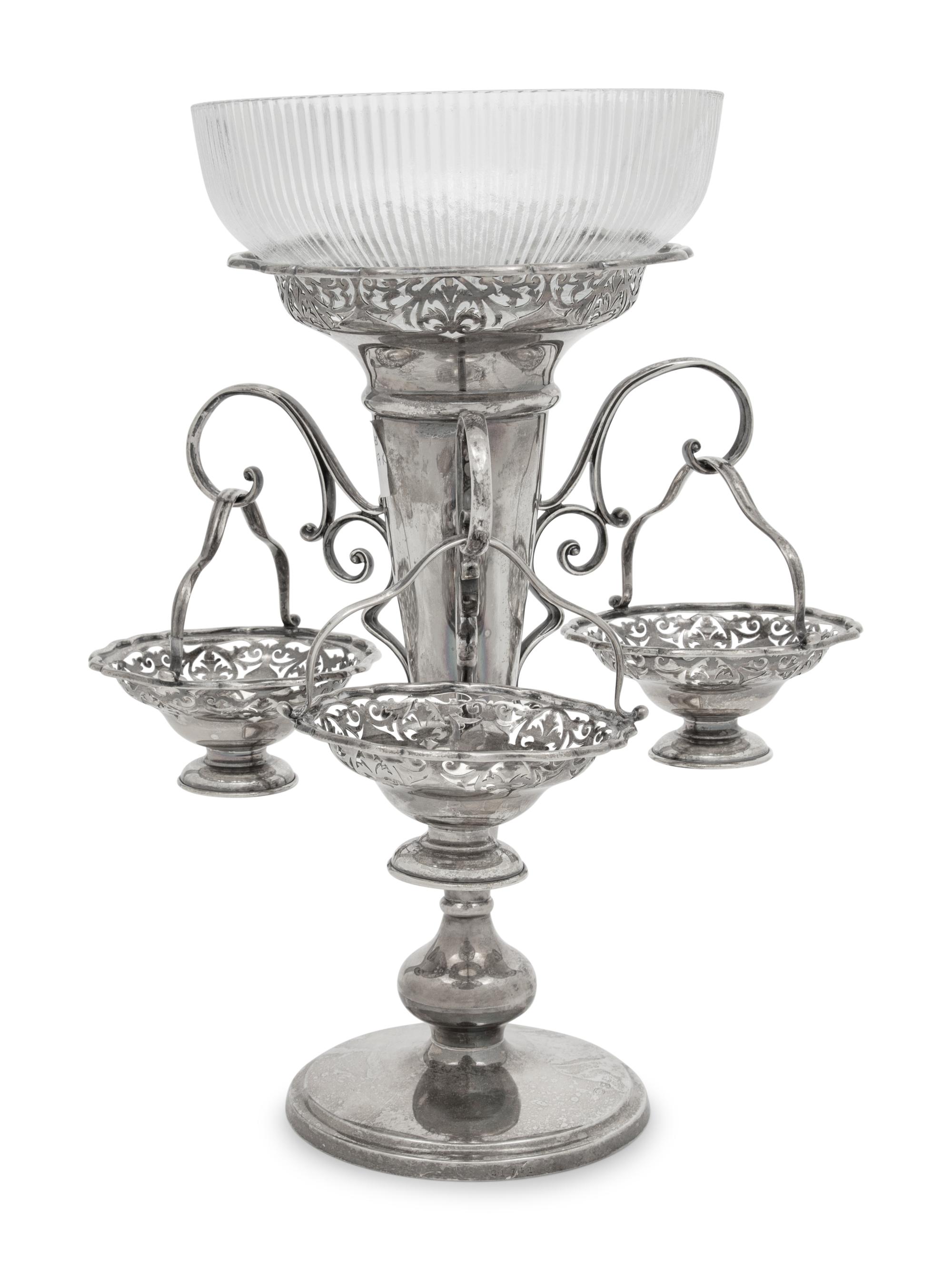 A Victorian Silver-Plate and Glass Epergne