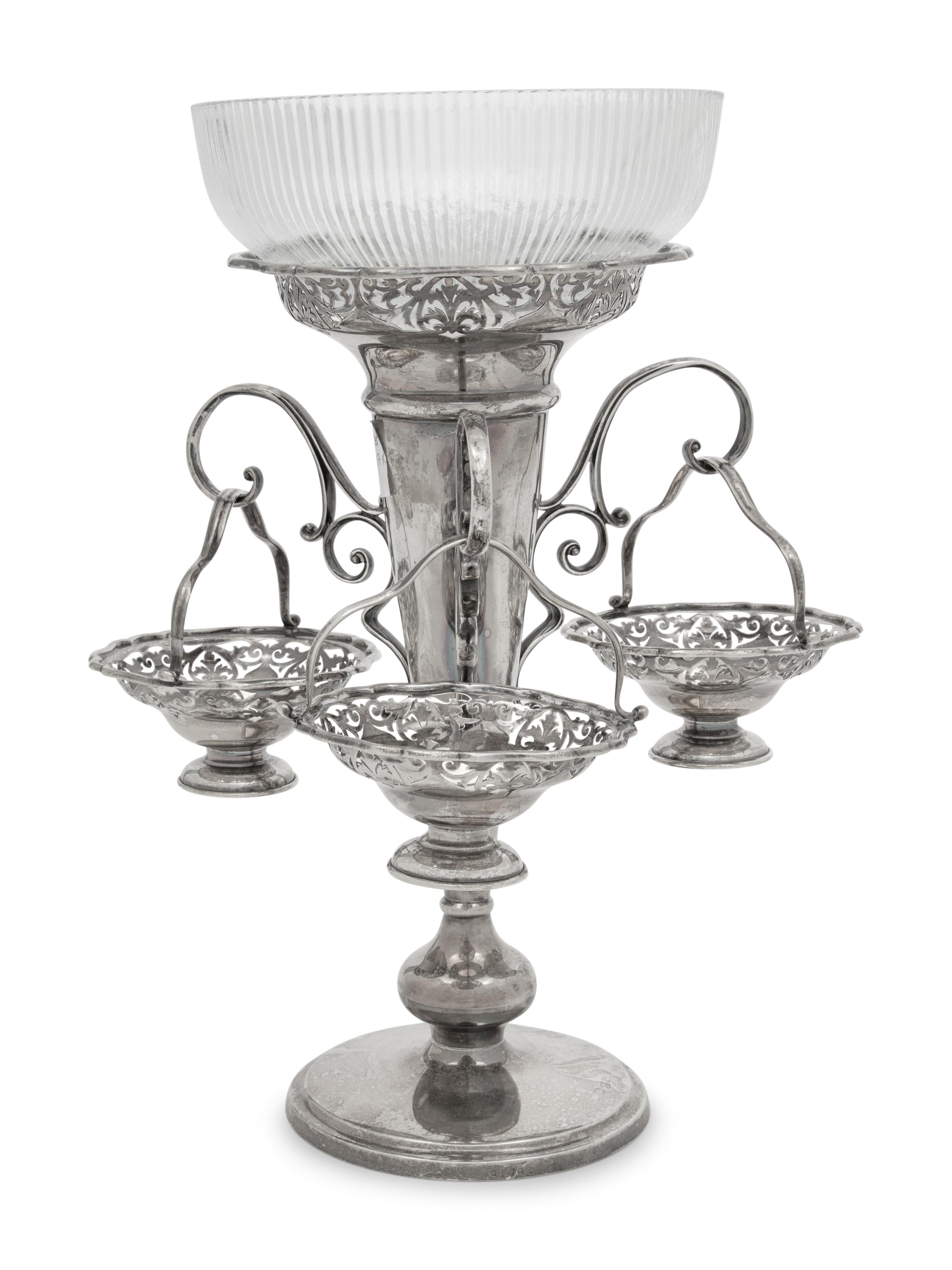 A Victorian Silver-Plate and Glass Epergne