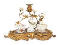 A Louis XV Style Porcelain and Gilt Bronze Standish