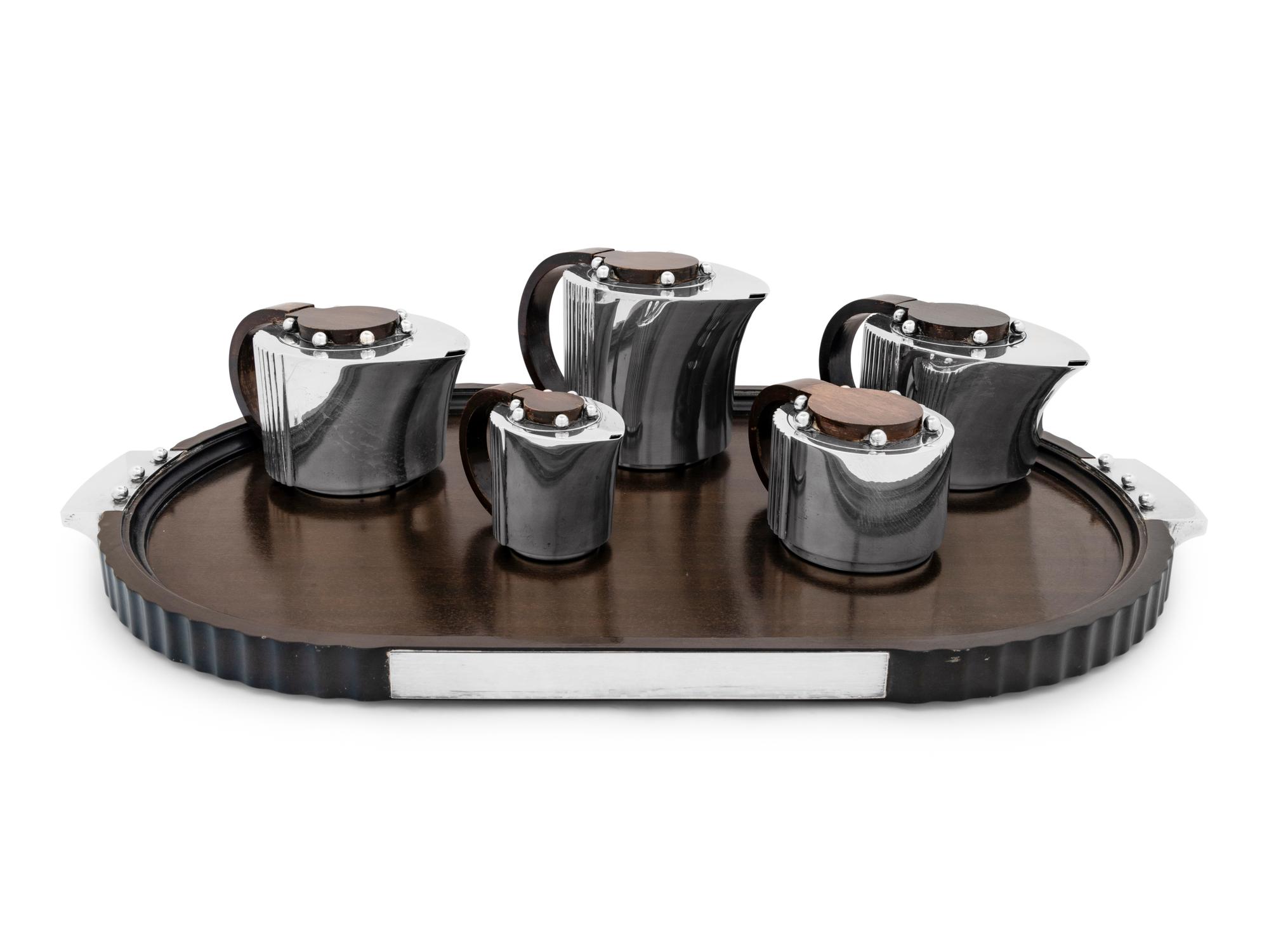 A Puiforcat Silver-Plate Six-Piece Tea and Coffee Service