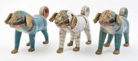 Three Cloisonne Models of Dogs Width 15 1/2 inches.