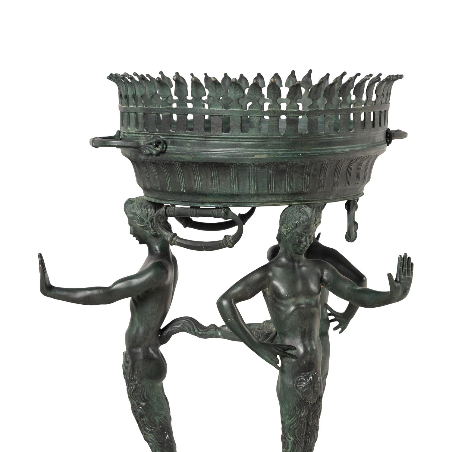 Two Italian Green Patinated Bronze Tripod Athéniennes