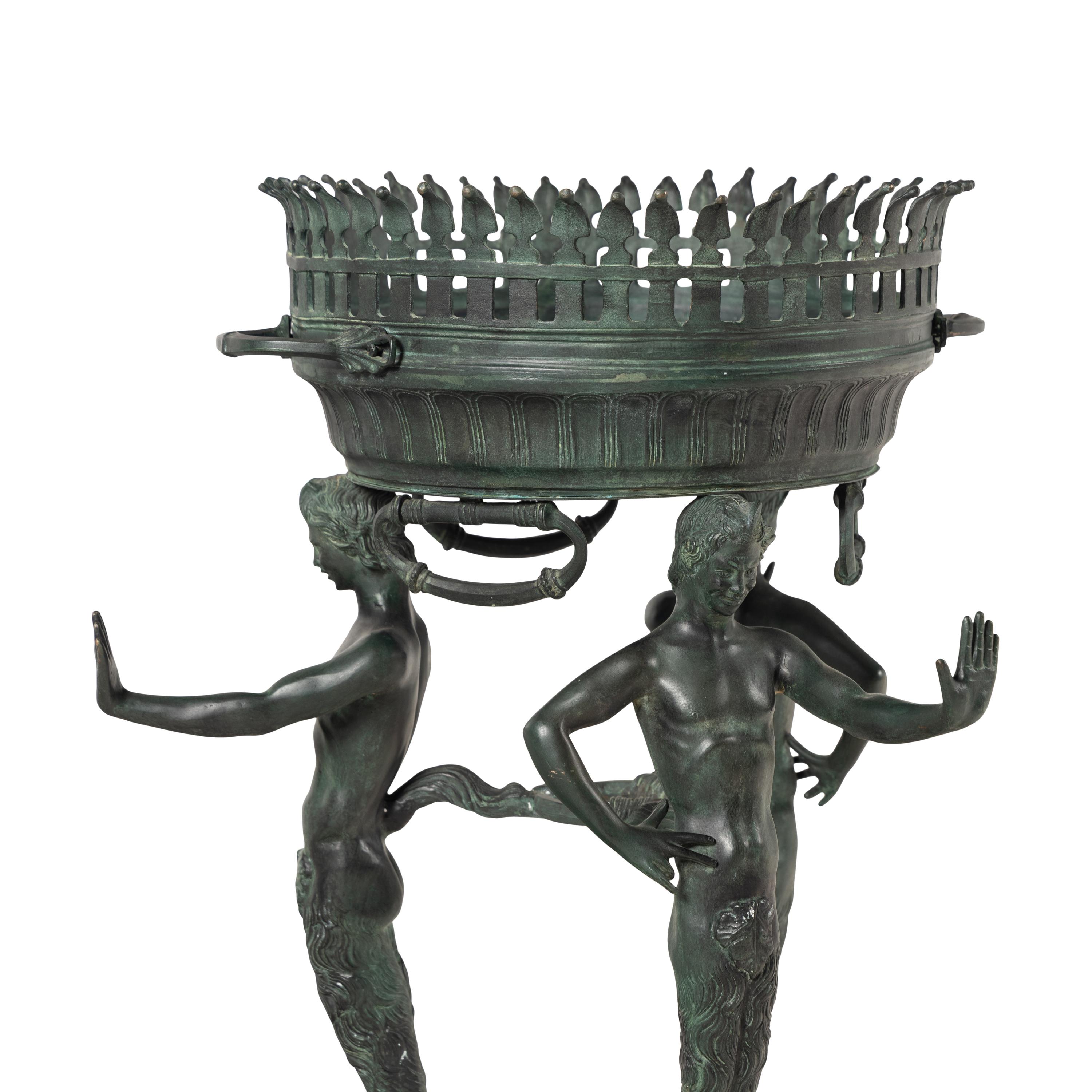 Two Italian Green Patinated Bronze Tripod Athéniennes