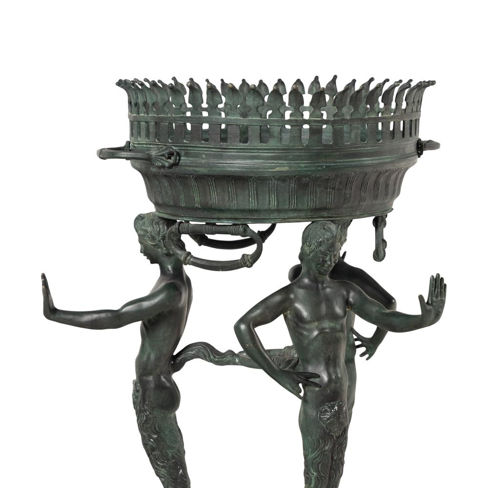 Two Italian Green Patinated Bronze Tripod Athéniennes