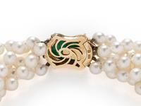 CULTURED PEARL, EMERALD, AND DIAMOND NECKLACE
