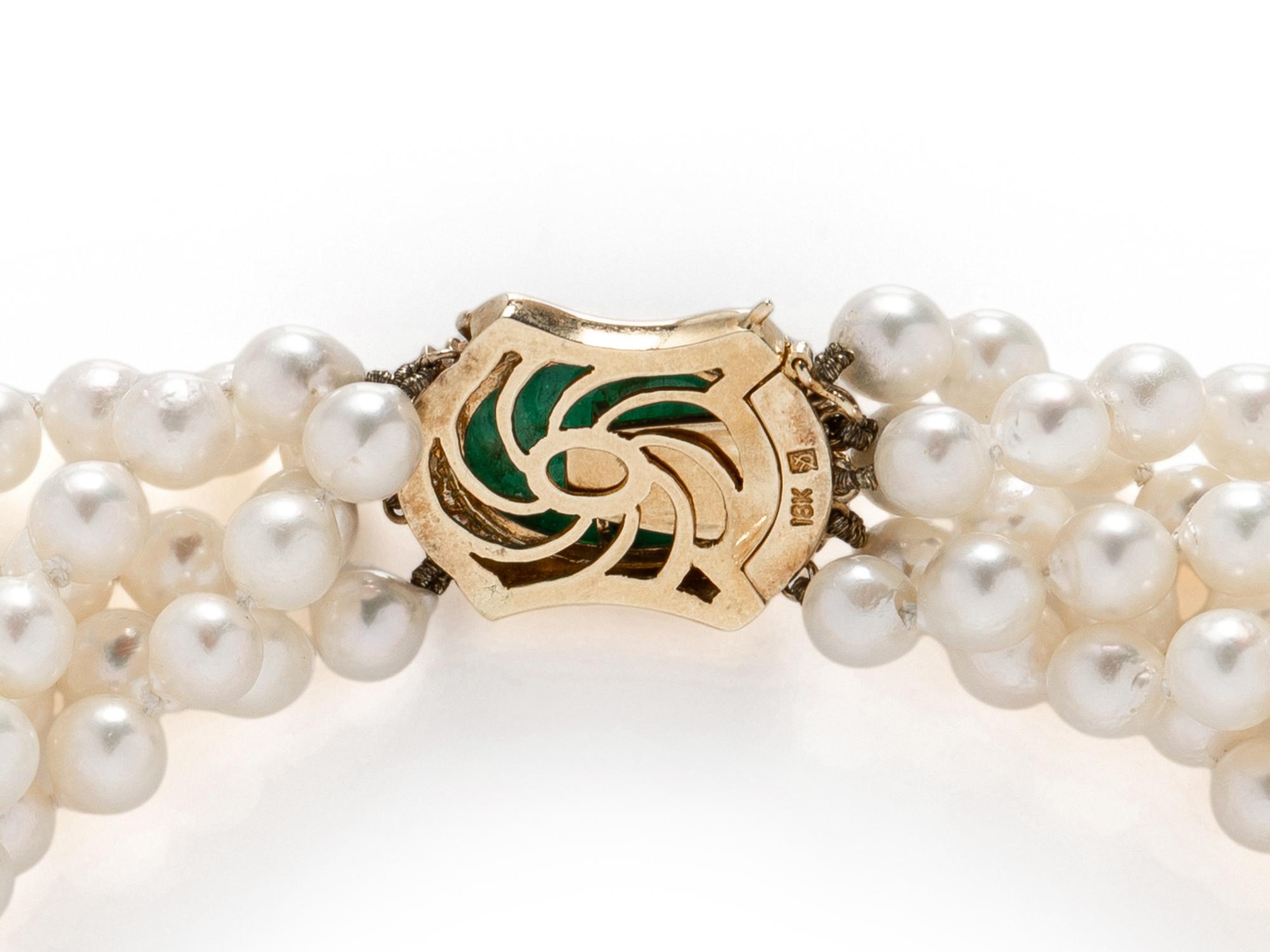 CULTURED PEARL, EMERALD, AND DIAMOND NECKLACE