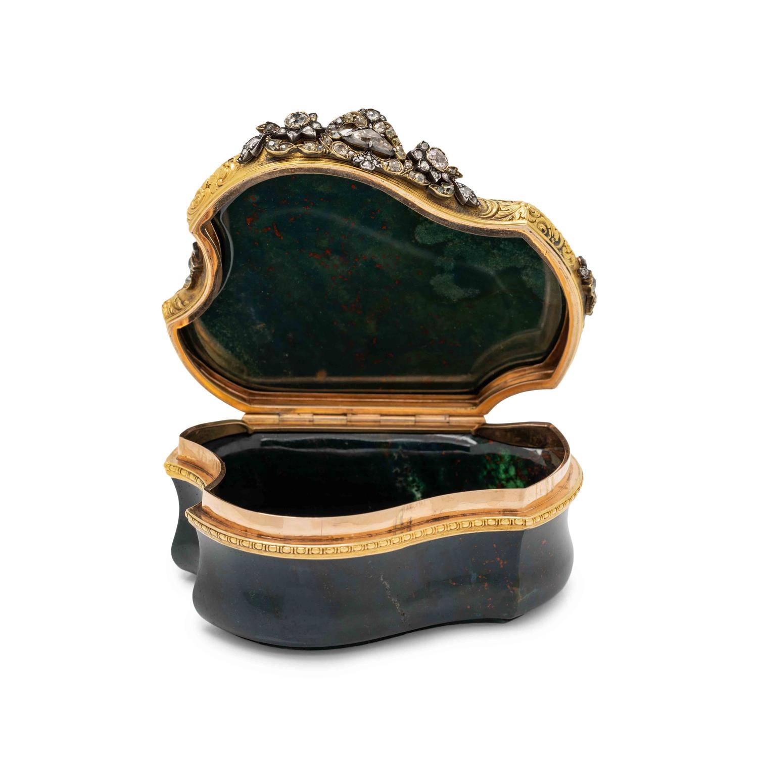 A Diamond, Colored Diamond and Gold Mounted Bloodstone Box