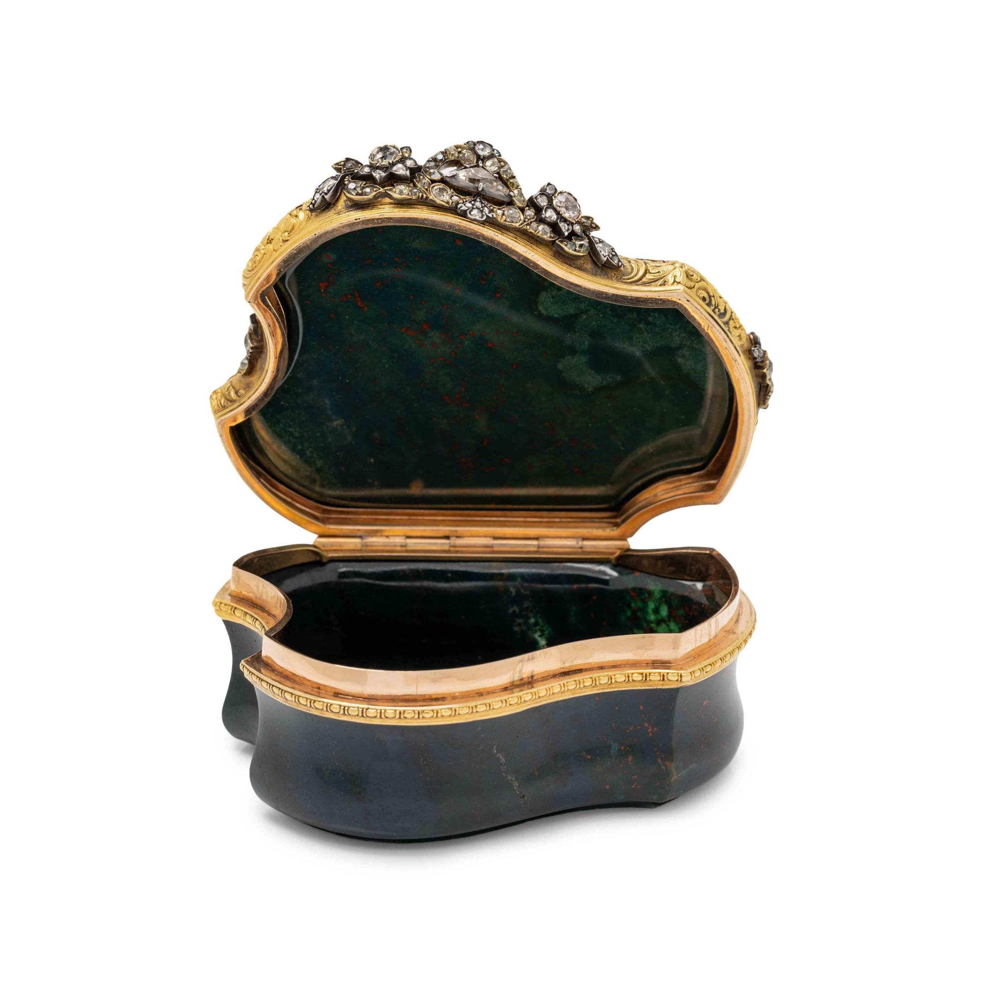 A Diamond, Colored Diamond and Gold Mounted Bloodstone Box