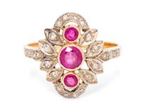 A Silver Topped 18 Karat Rose Gold, Ruby and Diamond Ring,