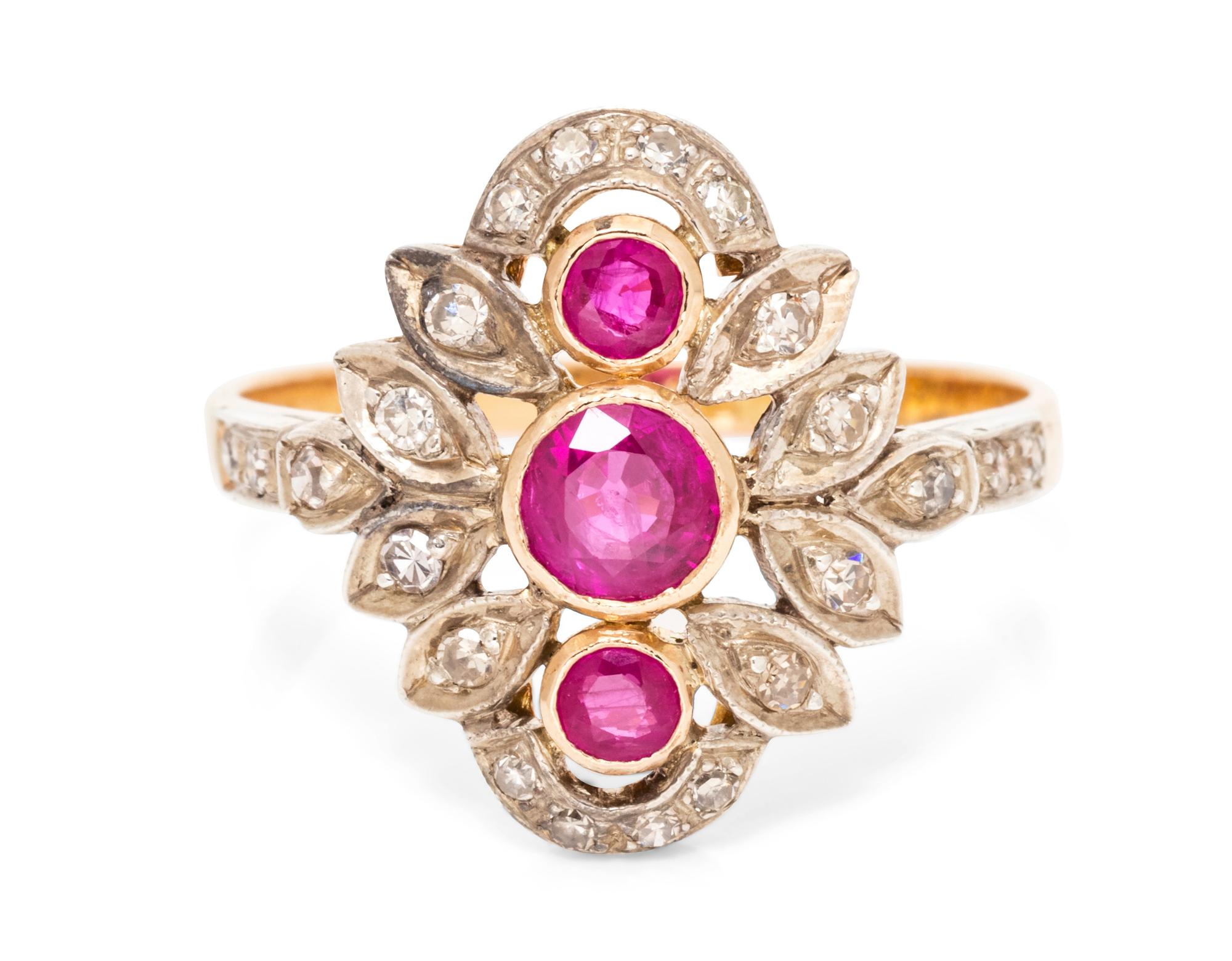 A Silver Topped 18 Karat Rose Gold, Ruby and Diamond Ring,