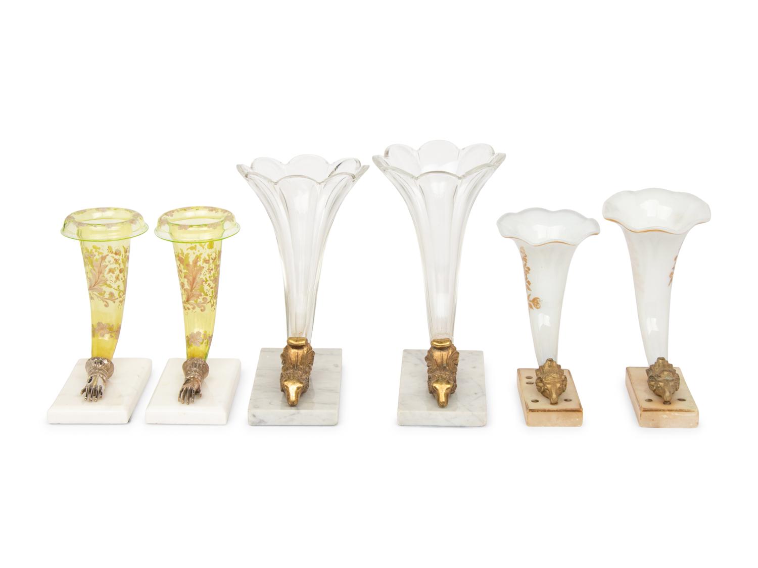 A Group of Gilt Metal Mounted Glass Rhyton Vases