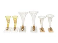 A Group of Gilt Metal Mounted Glass Rhyton Vases