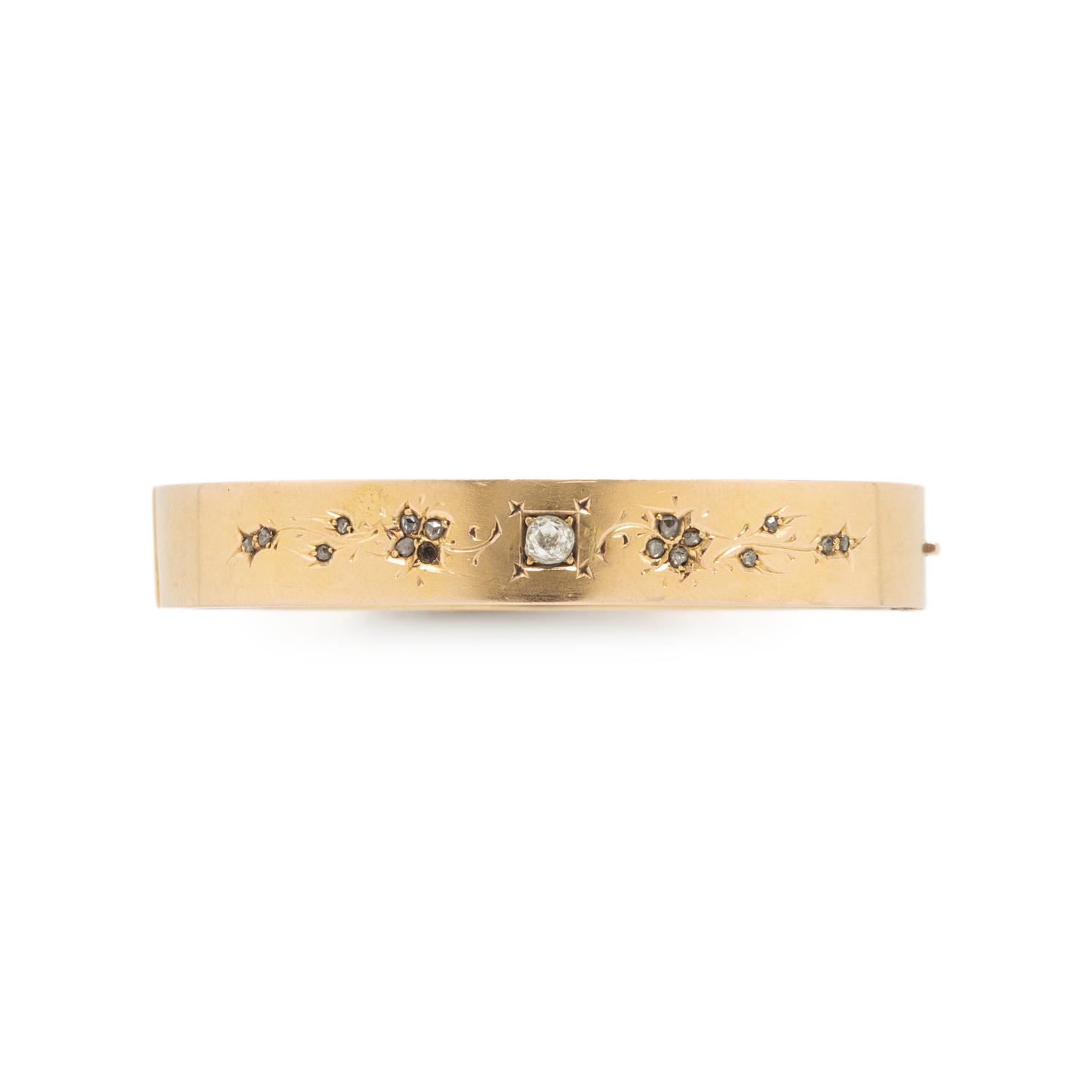 VICTORIAN, YELLOW GOLD MOURNING NECKLACE AND DIAMOND BANGLE BRACELET
