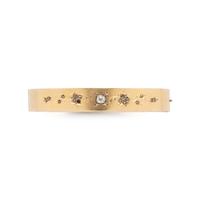 VICTORIAN, YELLOW GOLD MOURNING NECKLACE AND DIAMOND BANGLE BRACELET