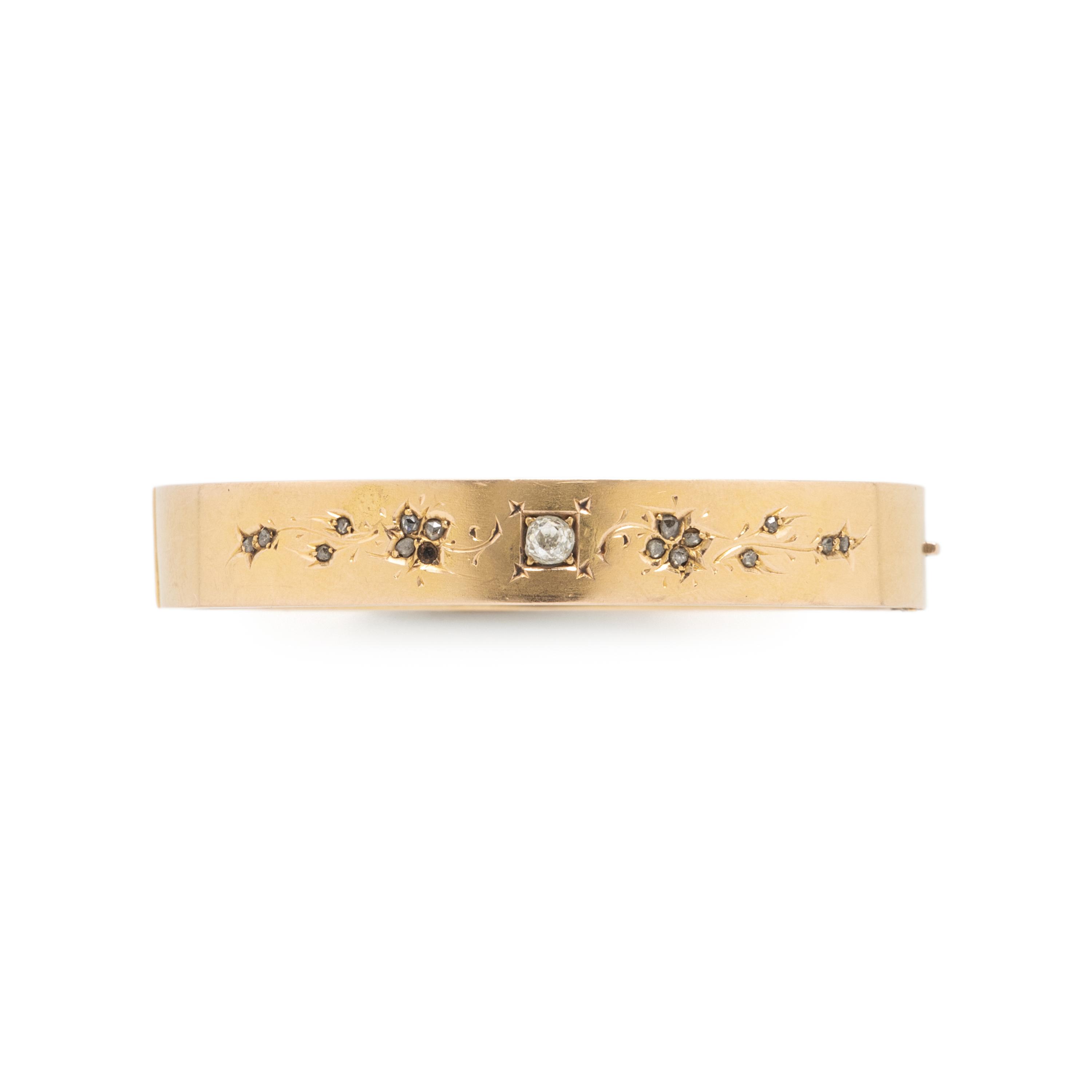 VICTORIAN, YELLOW GOLD MOURNING NECKLACE AND DIAMOND BANGLE BRACELET
