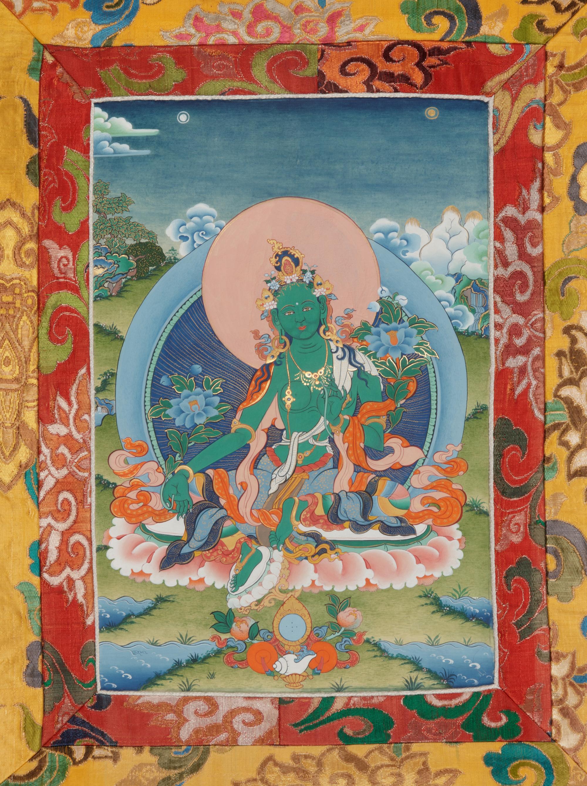 A Tibetan Thangka of a Green Tara