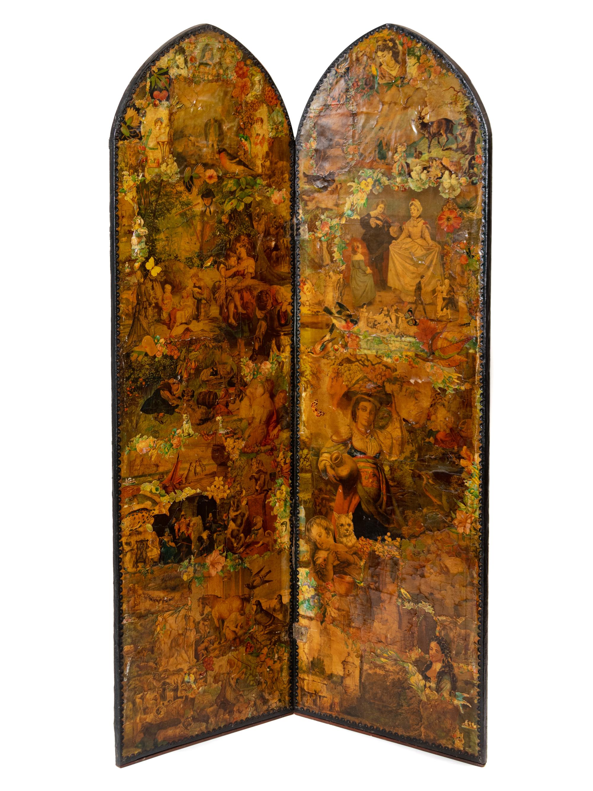 A Victorian Four-Panel Decoupage Floor Screen — 19TH CENTURY