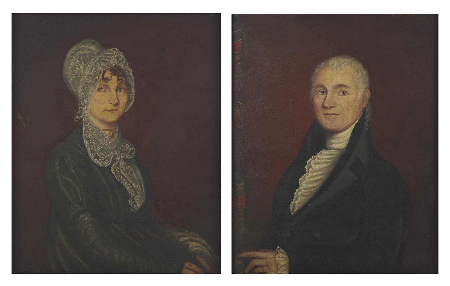 American School 19th Century, A Pair of Portraits, Deacon Ebeneser (1767-1854) and Lydia Raney Goodhue (1772-1859) , Circa 1808