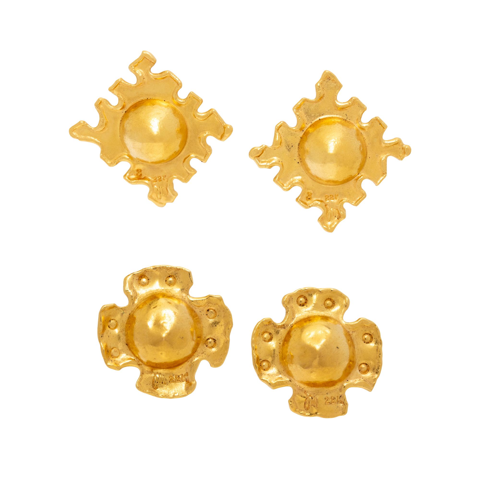 JEAN MAHIE, COLLECTION OF HIGH KARAT GOLD EARCIPS