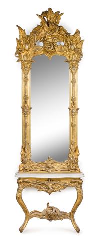 A Victorian Giltwood Hall Mirror and Console Height 92 1/4 inches. — LATE 19TH CENTURY