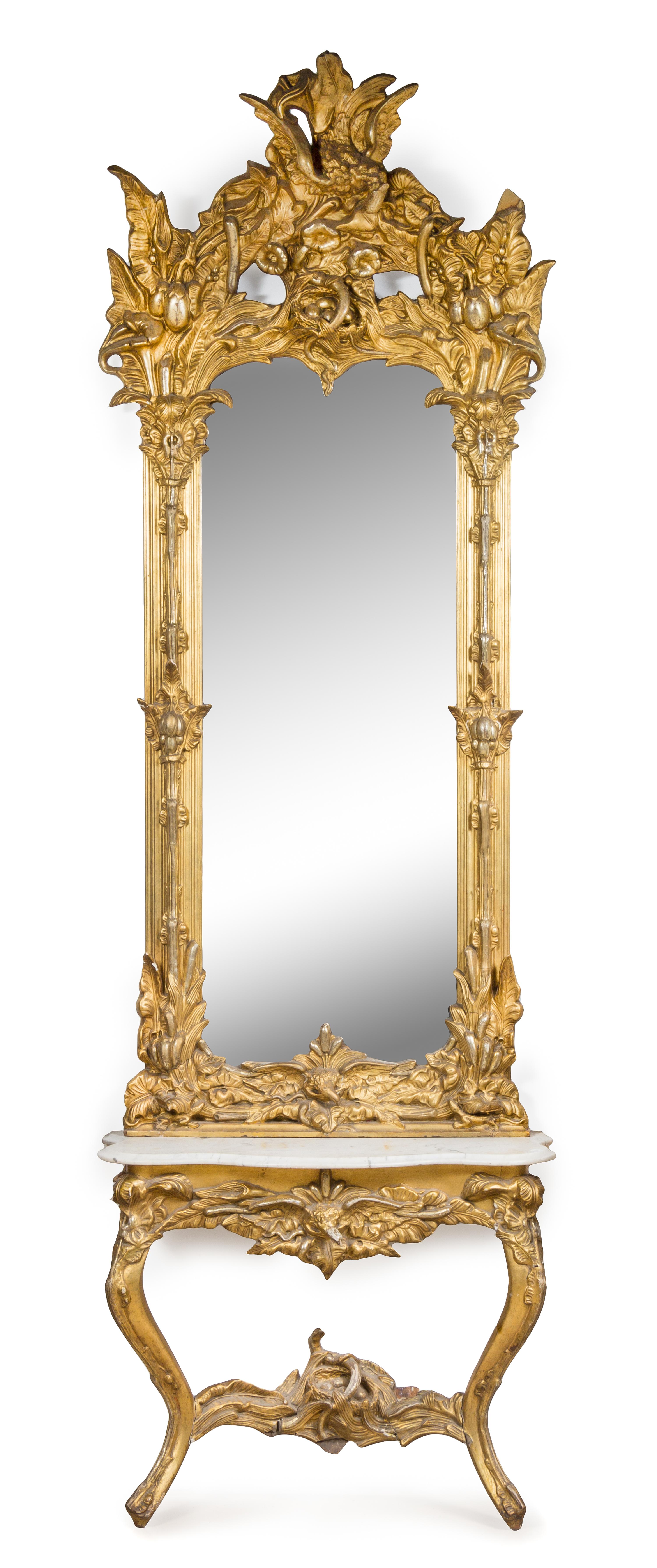 A Victorian Giltwood Hall Mirror and Console Height 92 1/4 inches. — LATE 19TH CENTURY