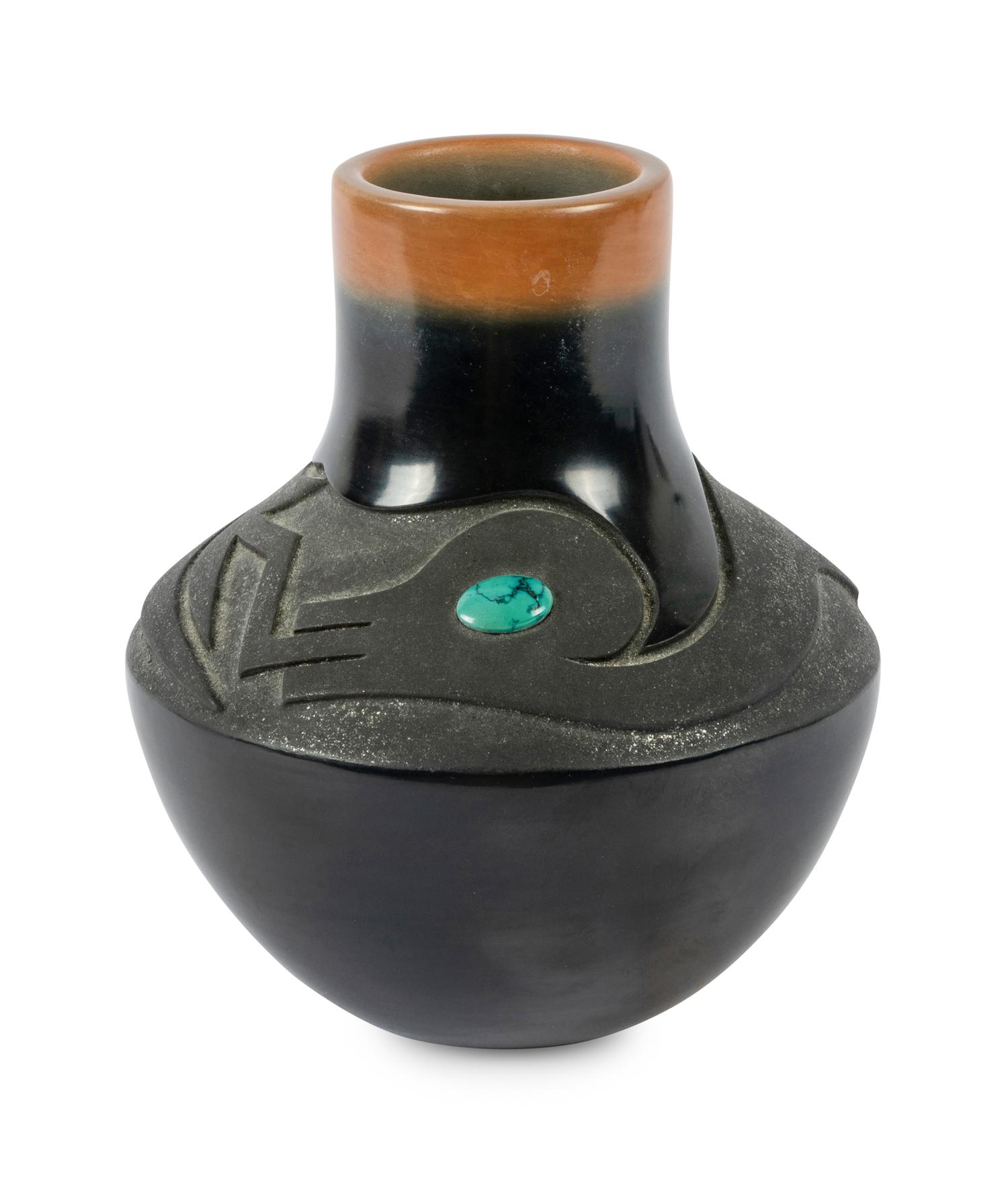 Blackware Pottery Jar with Sienna Rim