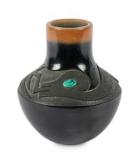 Blackware Pottery Jar with Sienna Rim