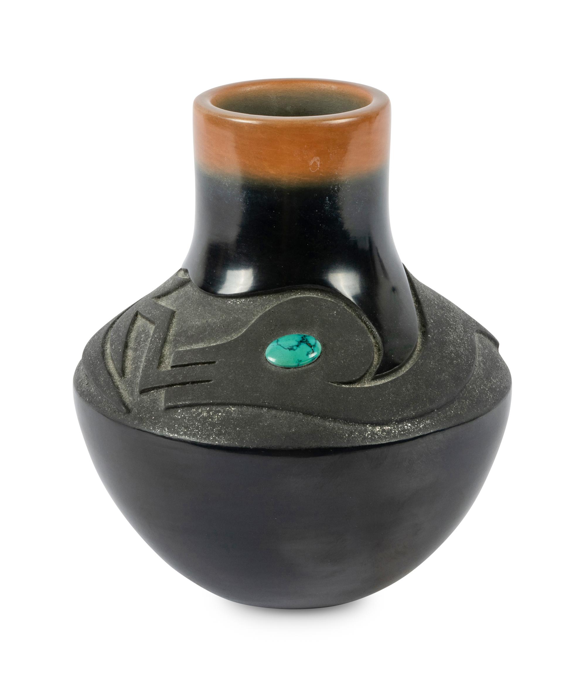 Blackware Pottery Jar with Sienna Rim