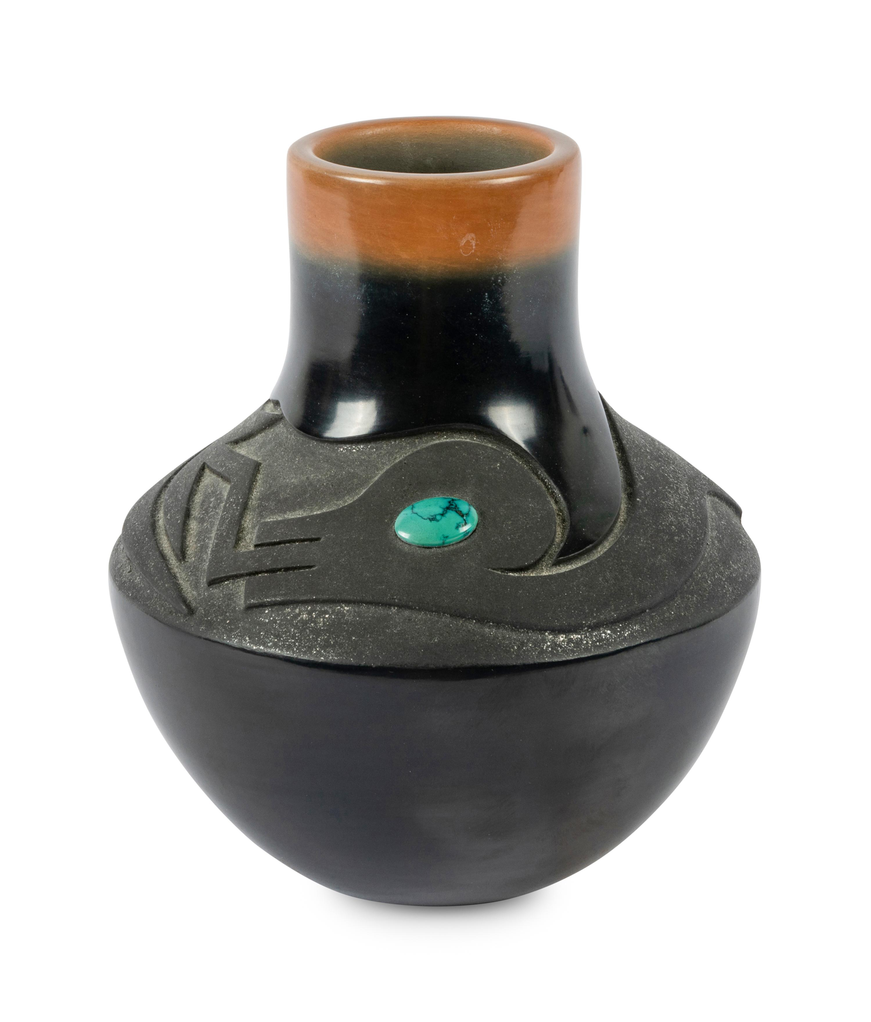 Blackware Pottery Jar with Sienna Rim