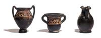 Three Xenon-Ware Miniature Black-Glazed Kantharoi