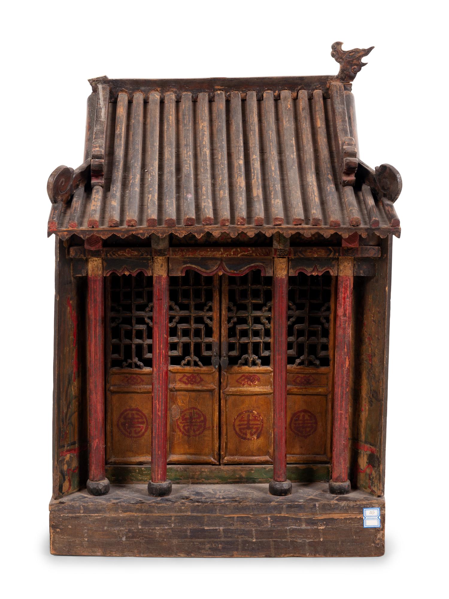 A Chinese Carved and Painted Wood Shrine