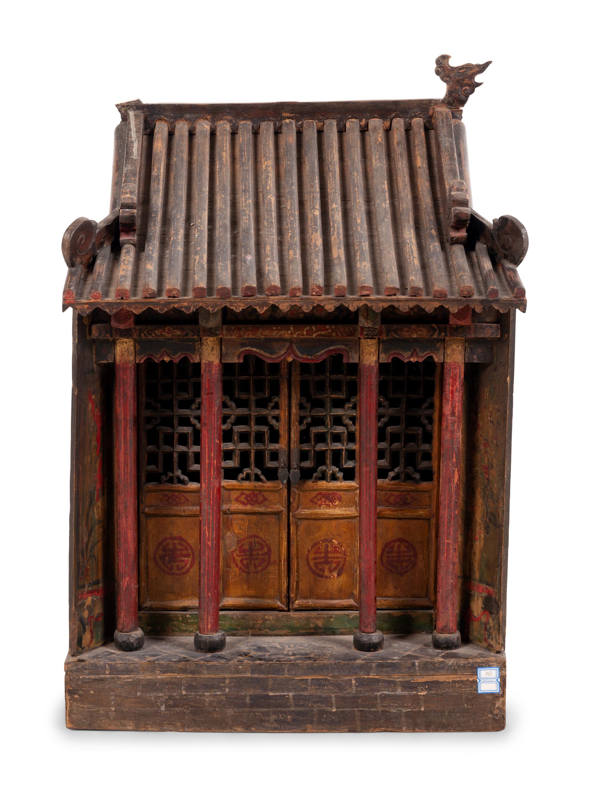 A Chinese Carved and Painted Wood Shrine