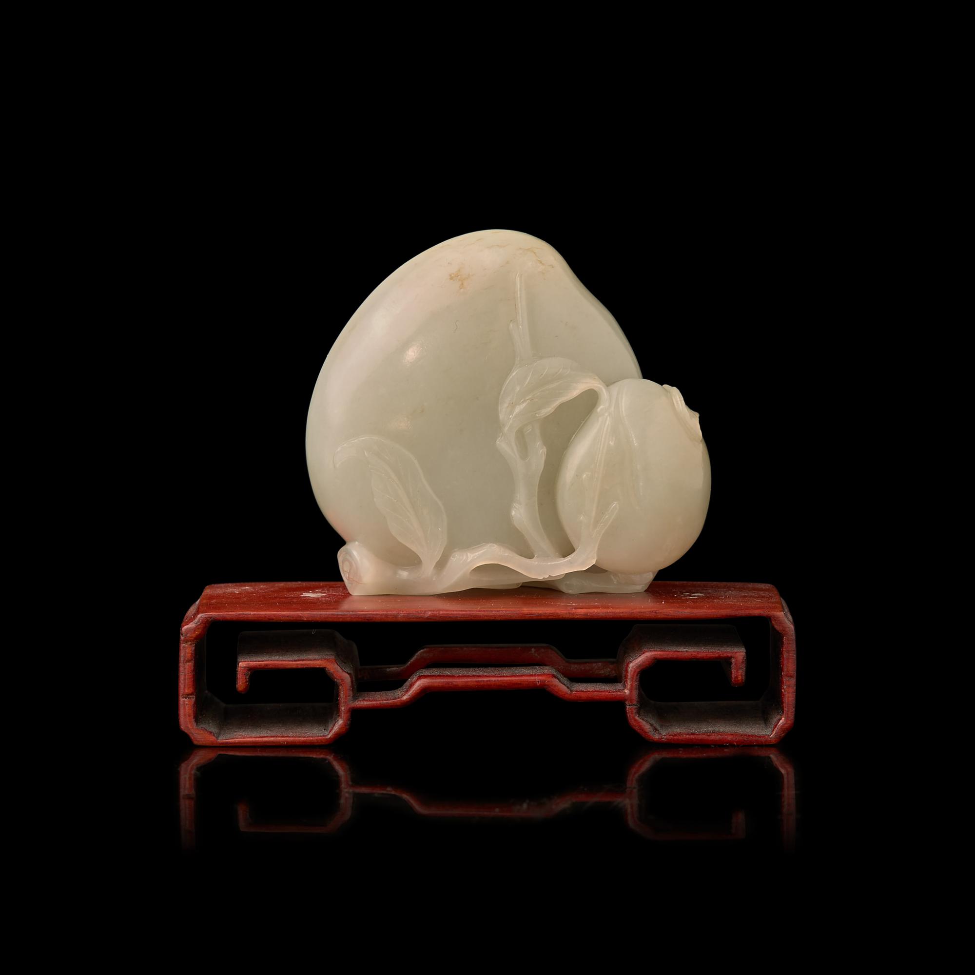 A Chinese Celadon Jade Carving of Double Peaches, Qing Dynasty 清 青白玉雕桃子把件