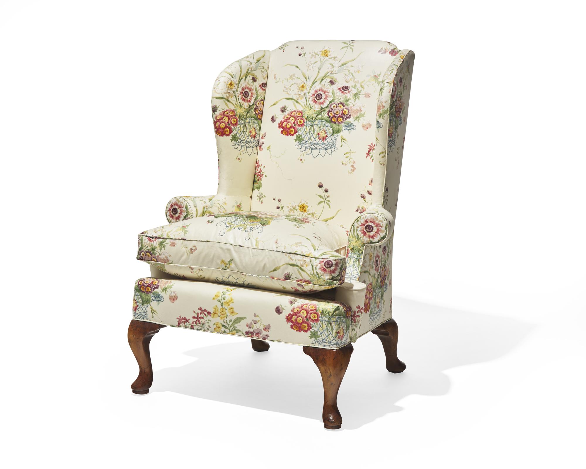 A George I style walnut easy chair, probably 20th century
