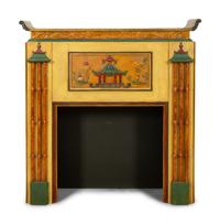 A Chinoiserie-Decorated Carved and Polychrome Painted Chimneypiece
