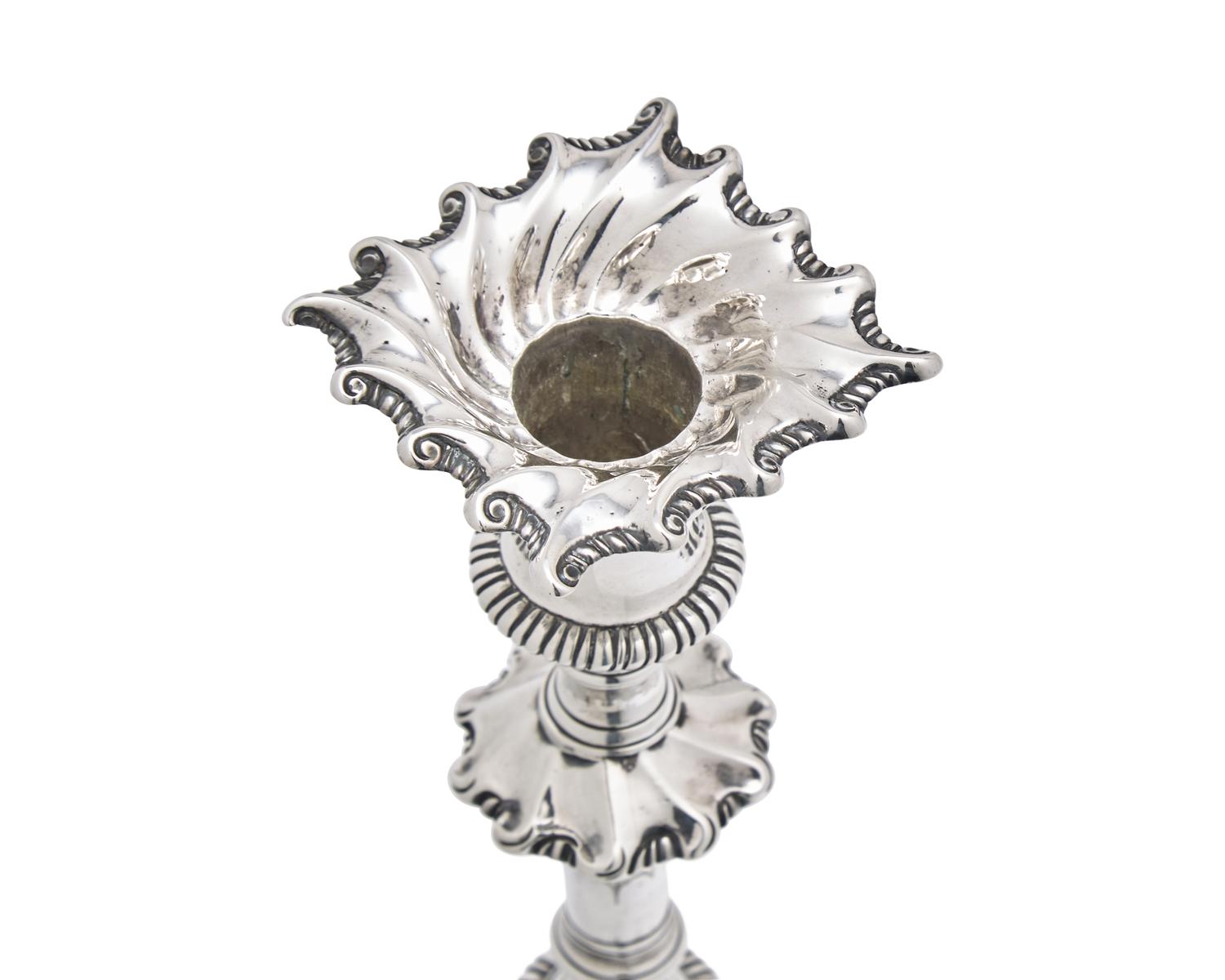 A Pair of George III Sterling Silver Candlesticks Bearing an Armorial Crest for the Morgan Family