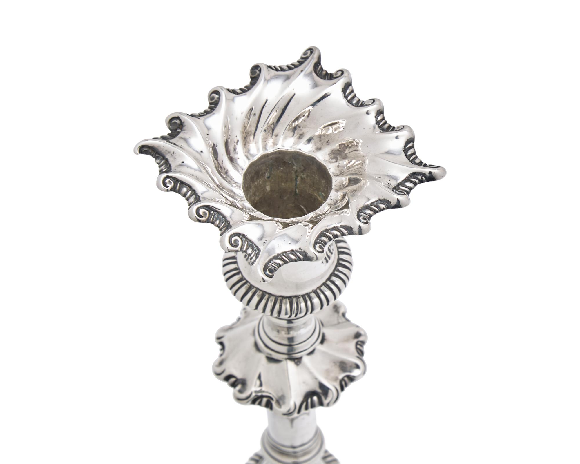 A Pair of George III Sterling Silver Candlesticks Bearing an Armorial Crest for the Morgan Family