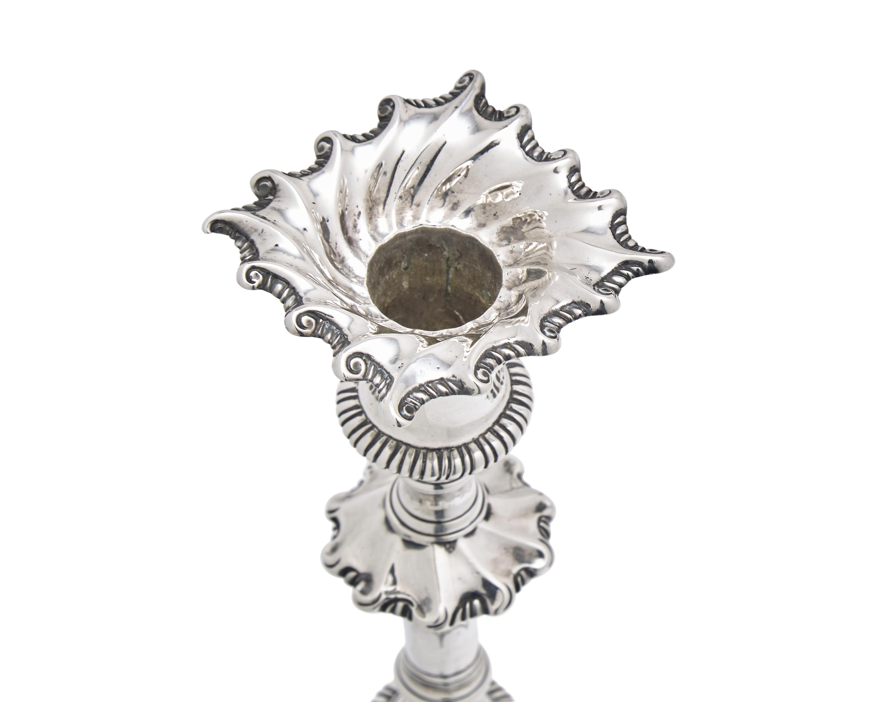 A Pair of George III Sterling Silver Candlesticks Bearing an Armorial Crest for the Morgan Family