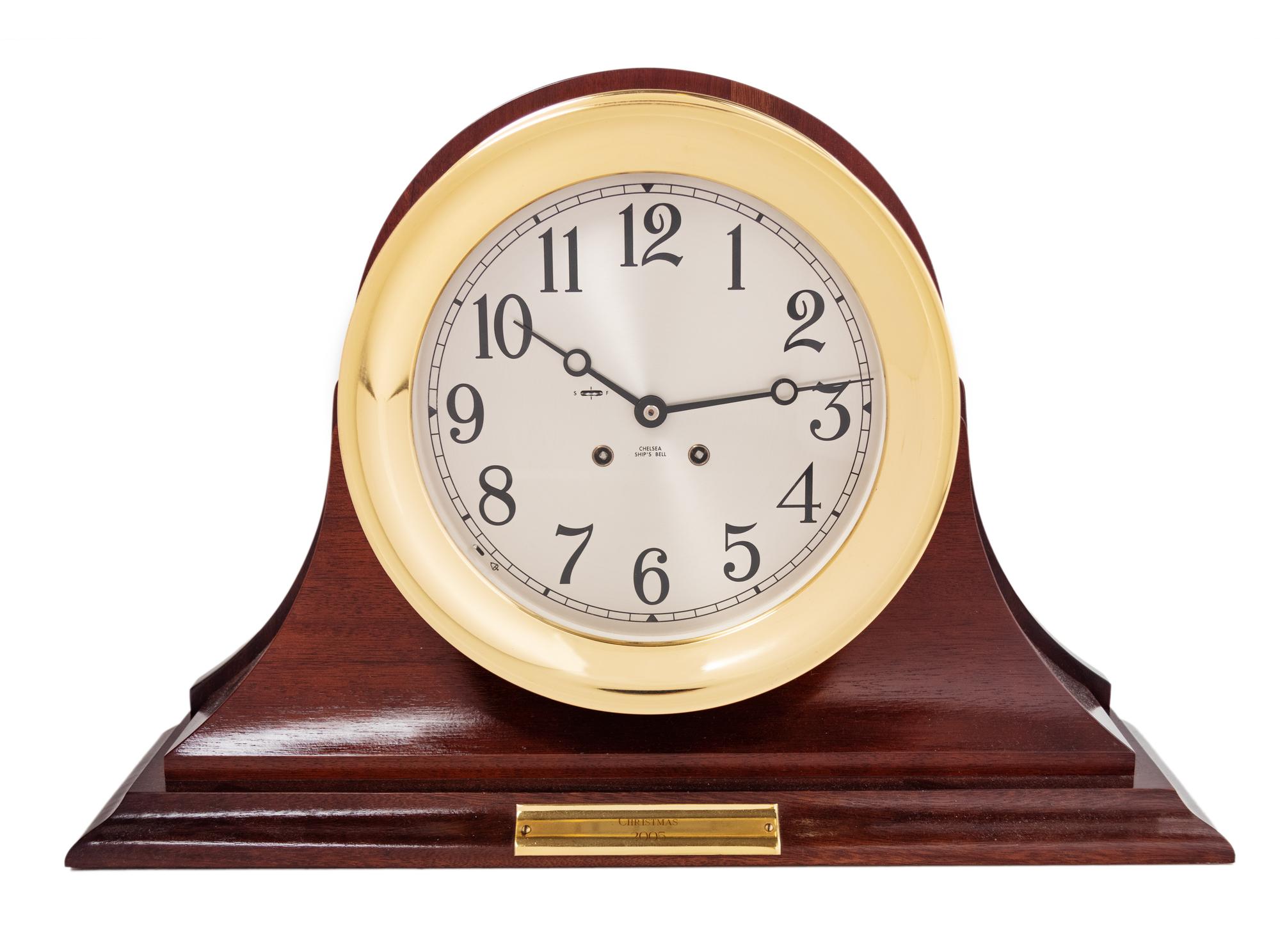 A Chelsea Mahogany and Brass Ship's Bell Clock