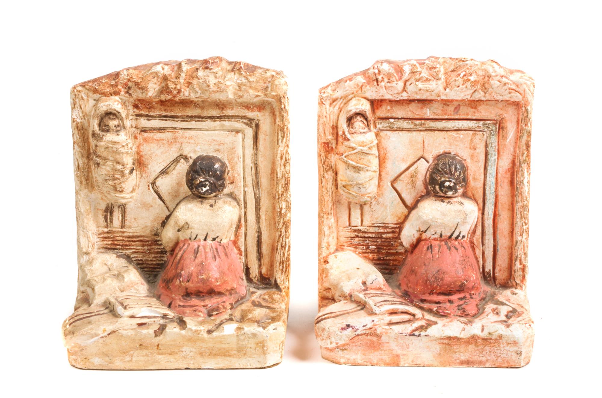 Three Sets of Contemporary Western Motif Book Ends Height of tallest 6 inches