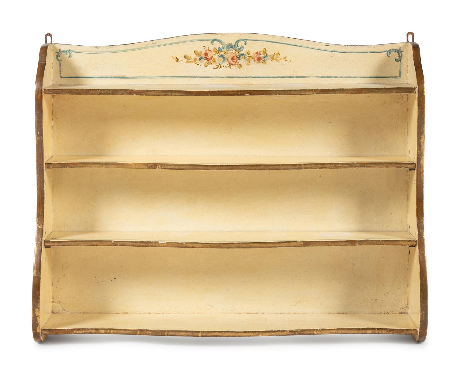 A Venetian Style Painted and Parcel-Gilt Slant-Front Bureau and Matching Hanging Vitrine