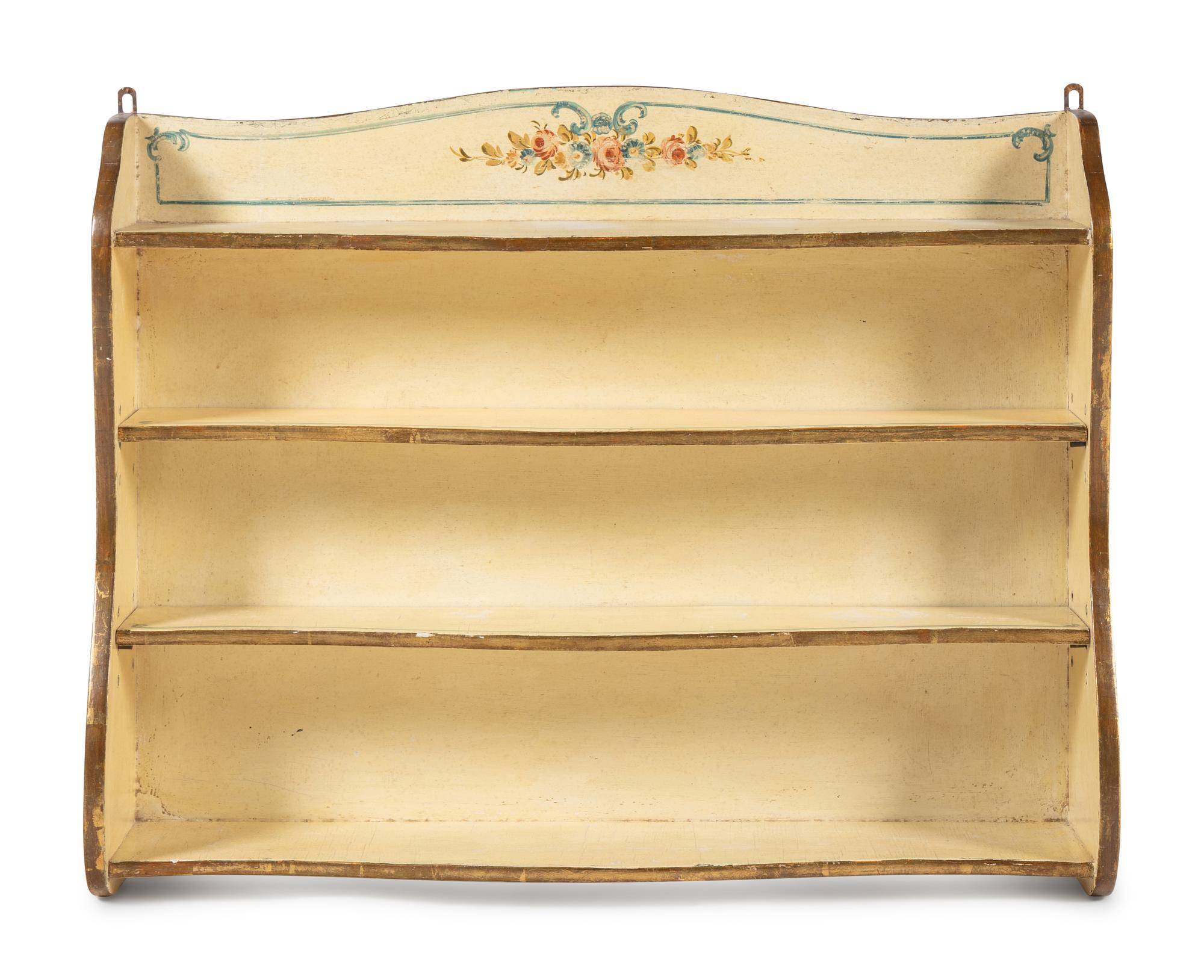A Venetian Style Painted and Parcel-Gilt Slant-Front Bureau and Matching Hanging Vitrine