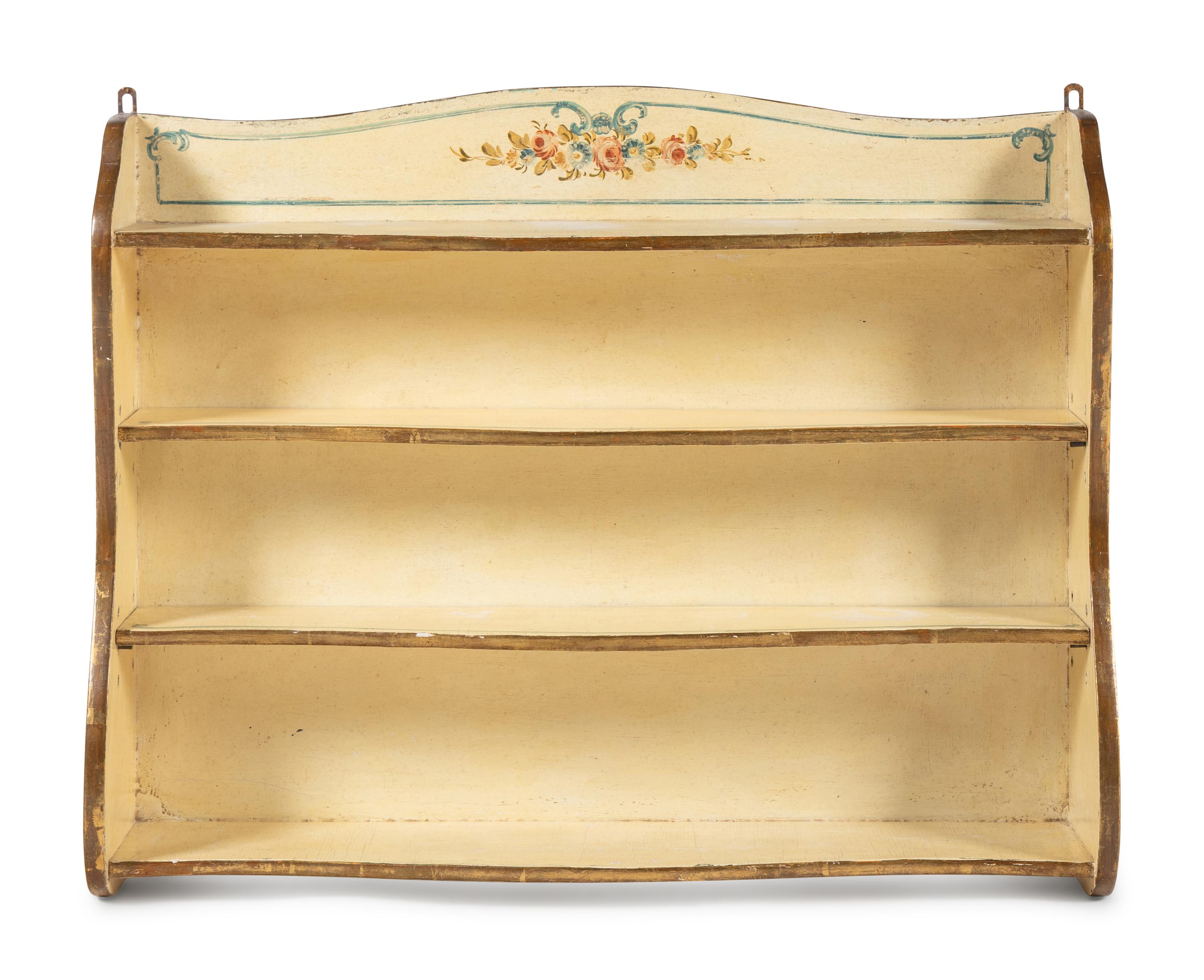 A Venetian Style Painted and Parcel-Gilt Slant-Front Bureau and Matching Hanging Vitrine