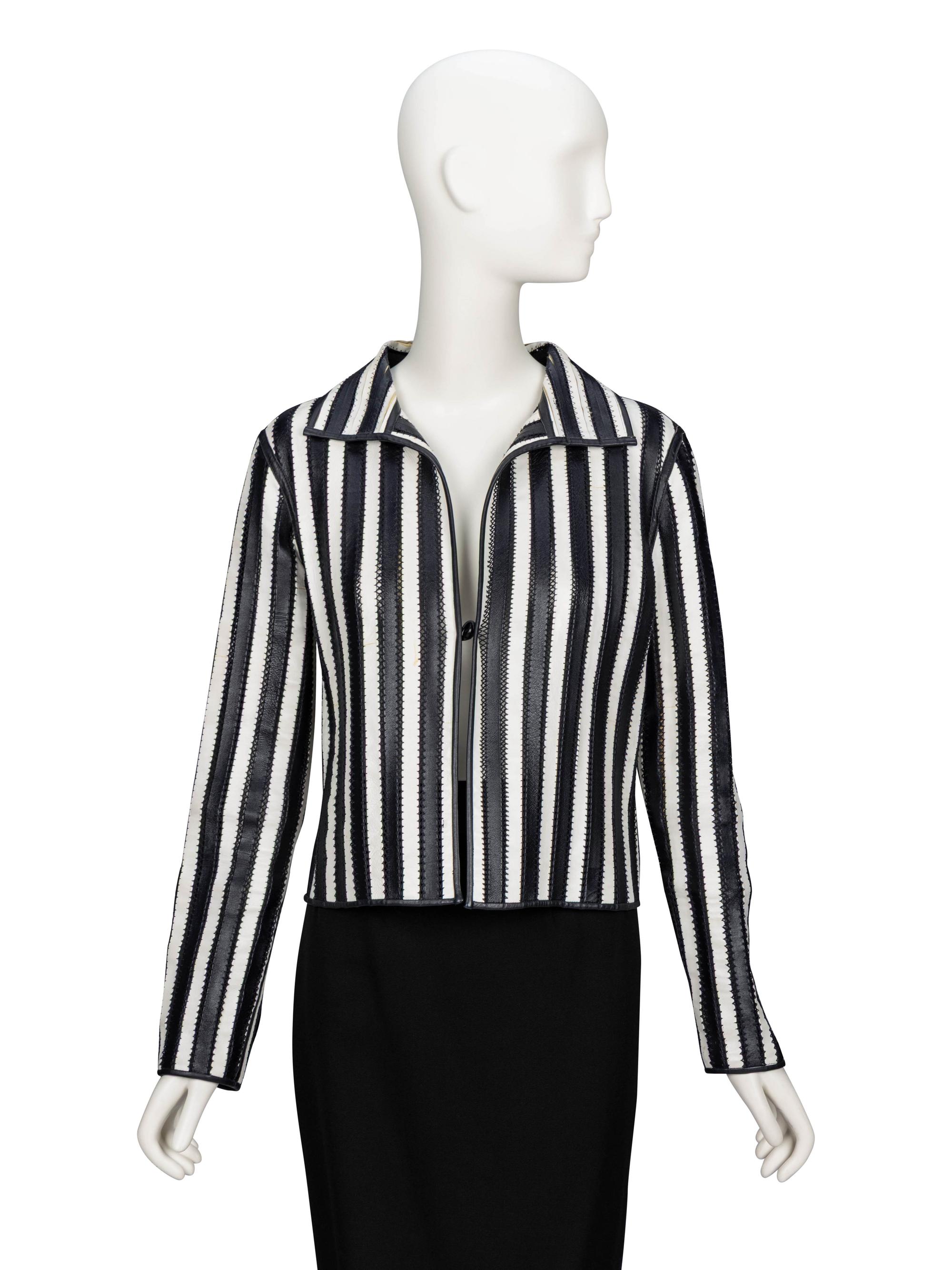 Giorgio Armani, Strip-Pieced Black & White Leather Jacket