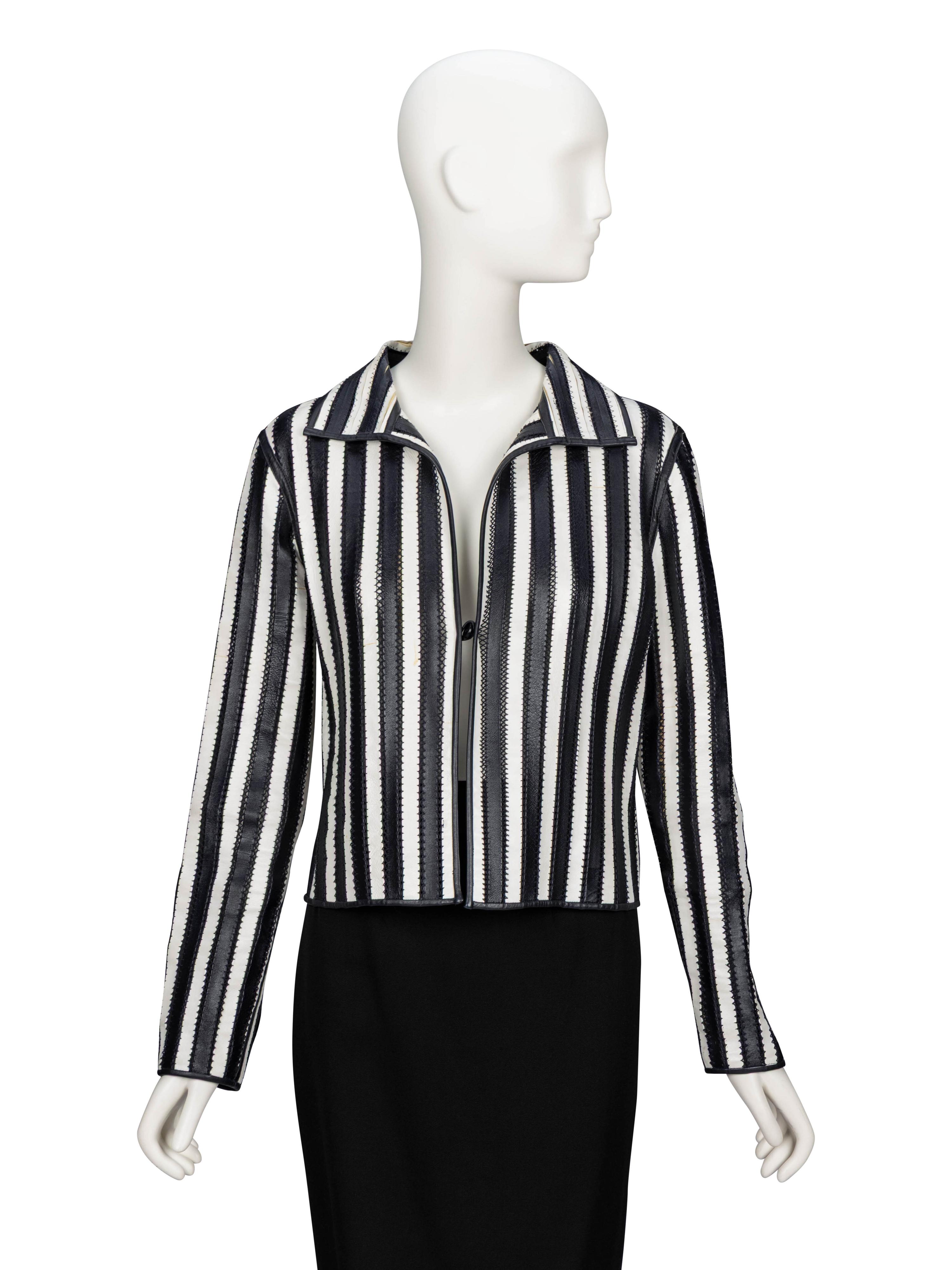 Giorgio Armani, Strip-Pieced Black & White Leather Jacket