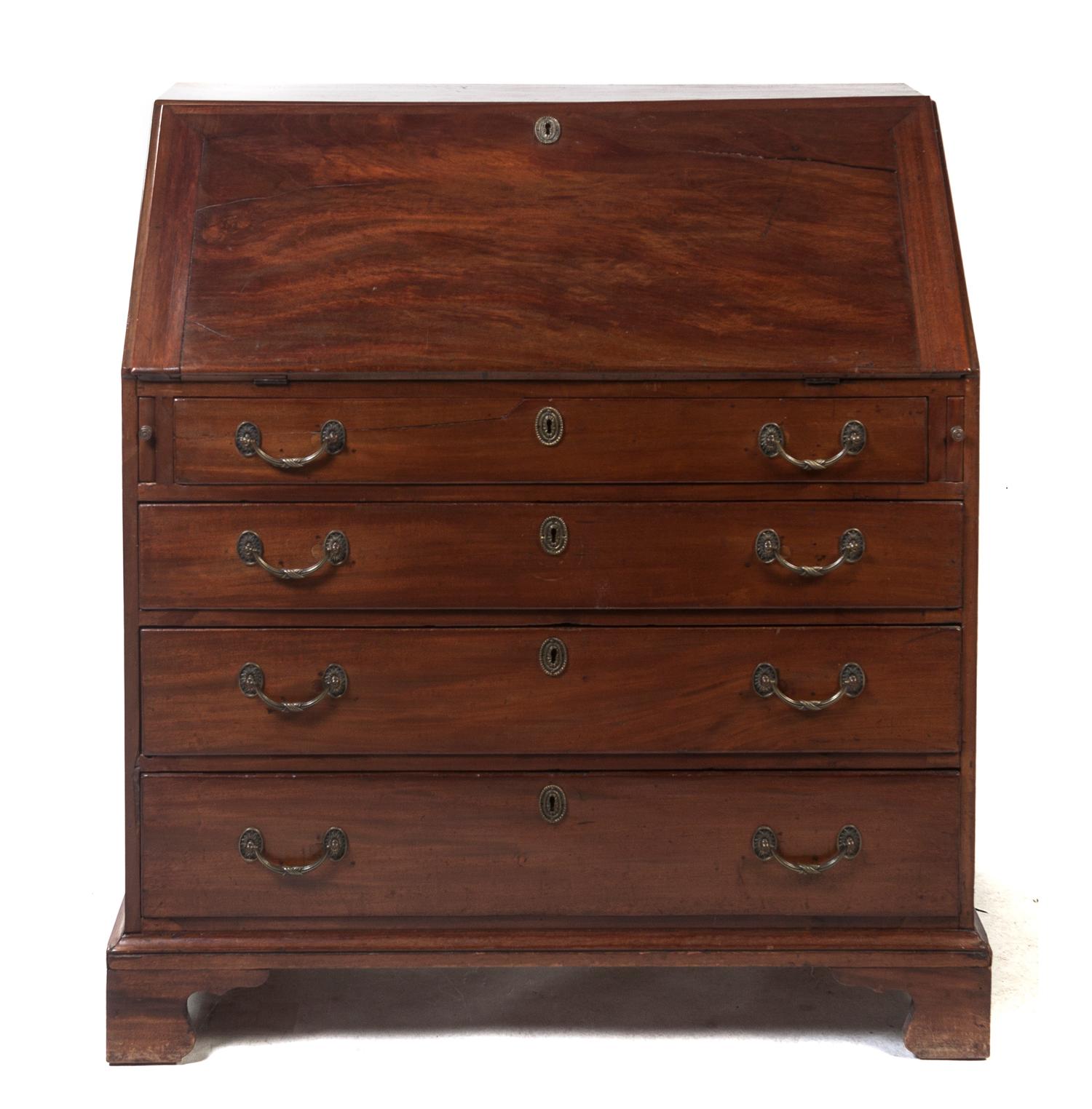 An American Mahogany Slant Front Bureau, Height 42 1/2 x width 39 x depth 21 inches.