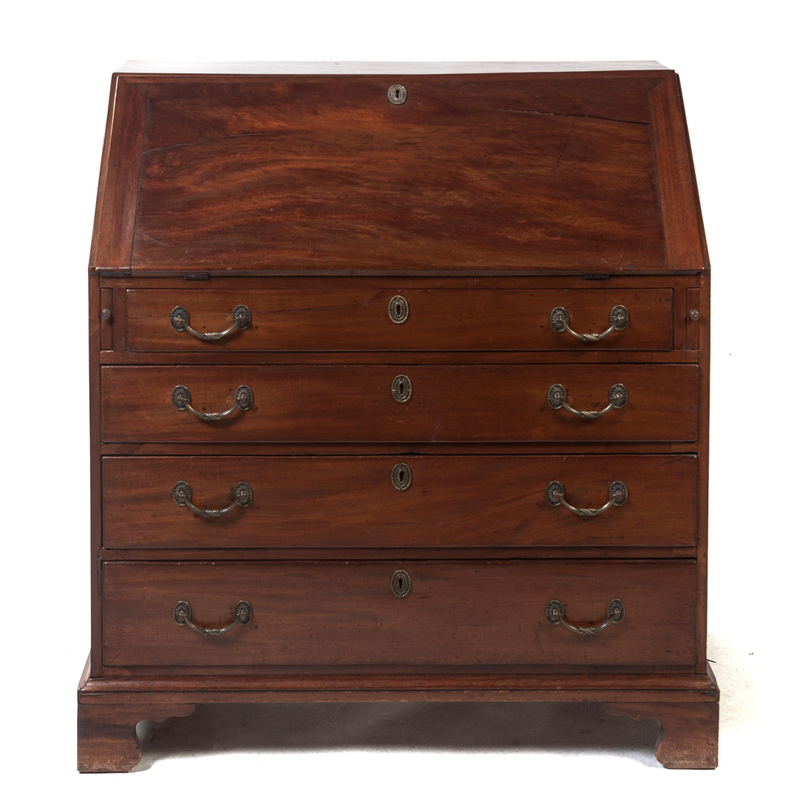 An American Mahogany Slant Front Bureau, Height 42 1/2 x width 39 x depth 21 inches.