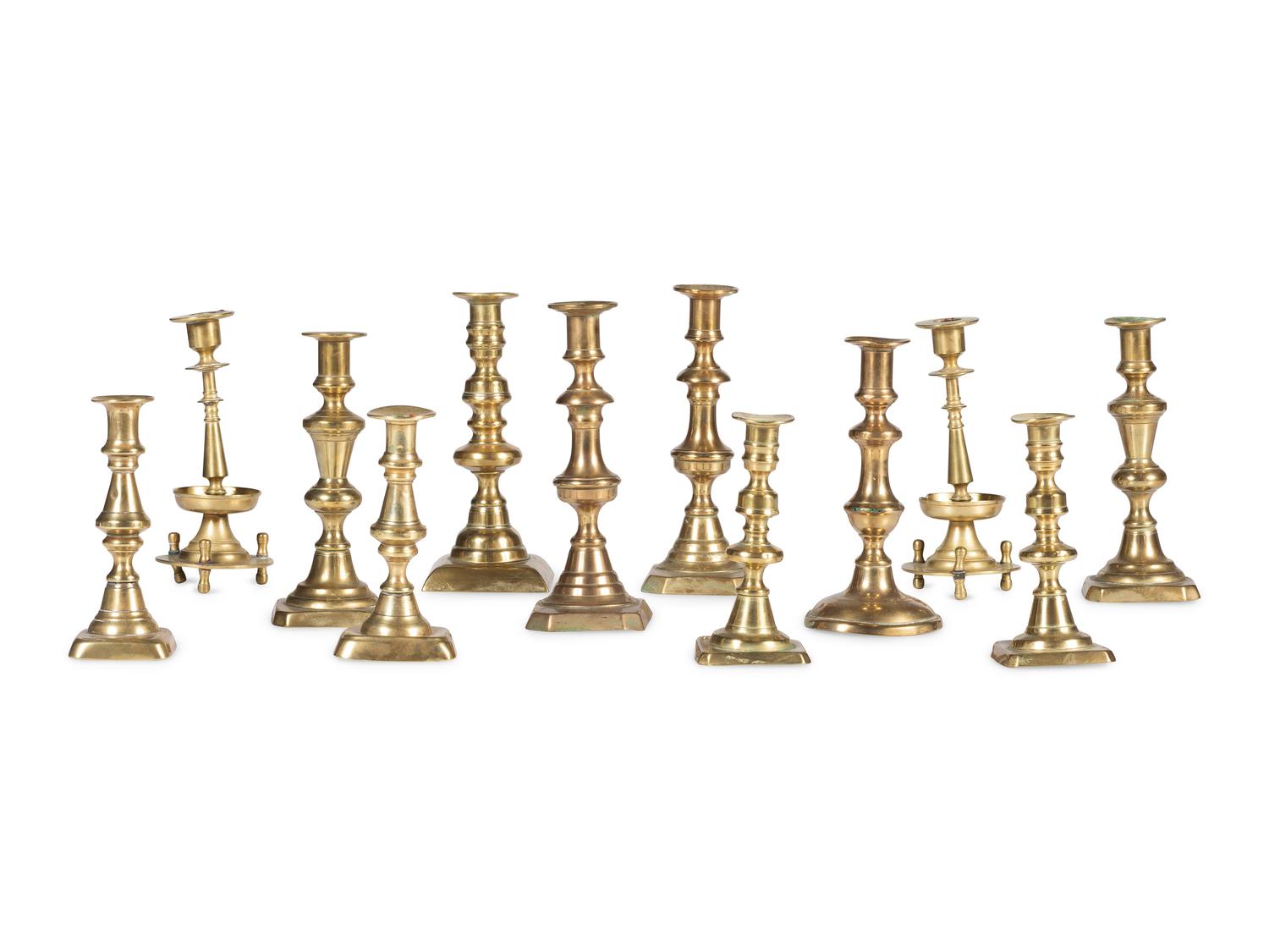 Twelve English Brass Candlesticks