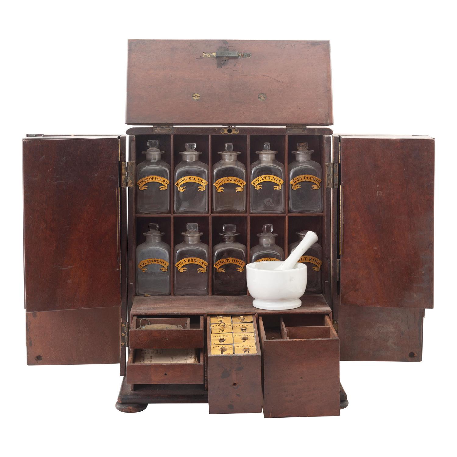 [Medicine] 19th Century wooden cased apothecary cabinet.