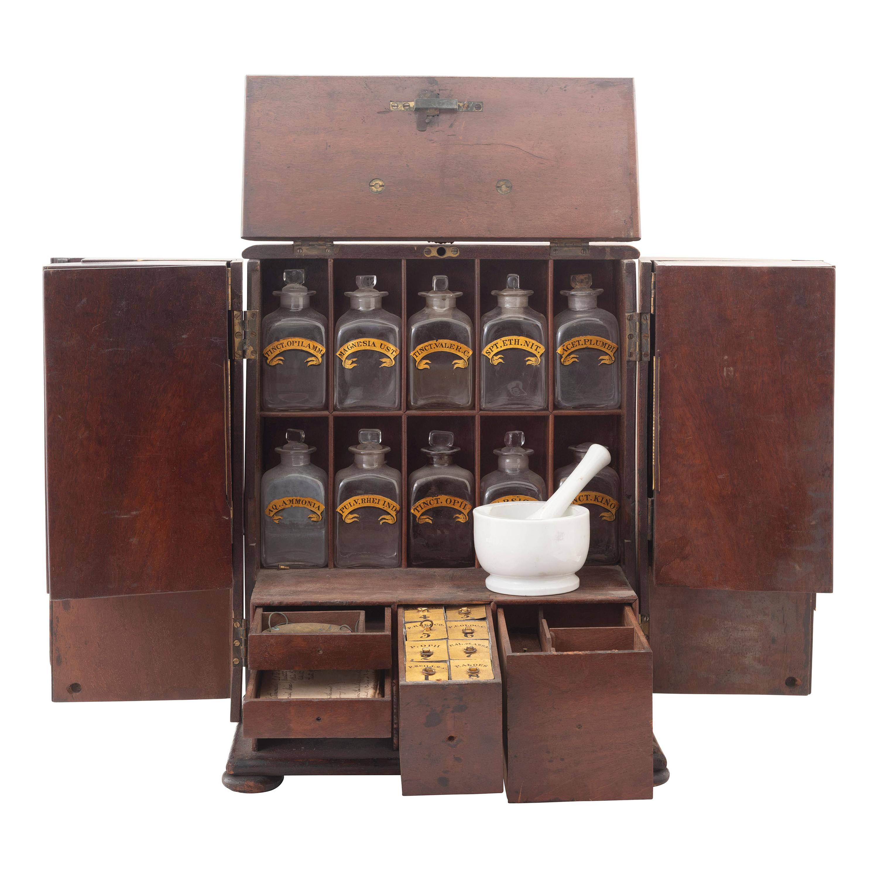 [Medicine] 19th Century wooden cased apothecary cabinet.
